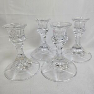 Set of 4 24% Lead Crystal Taper Candlestick Holders, Clear, Made in USA, 4"